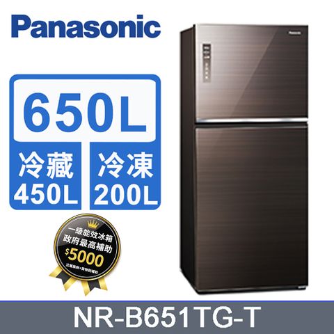 Panasonic 國際牌 650L玻璃雙門變頻冰箱 NR-B651TG-T(曜石棕)《含基本運送+拆箱定位+回收舊機》