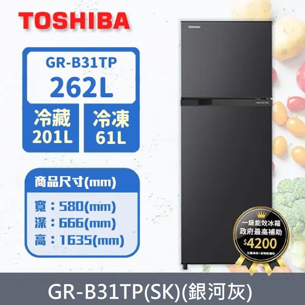 TOSHIBA 東芝  262公升雙門變頻冰箱GR-B31TP(SK)(銀河灰)