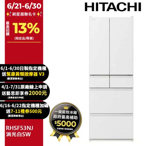 HITACHI 日立 527公升日本原裝變頻六門冰箱 RHSF53NJ消光白(SW)