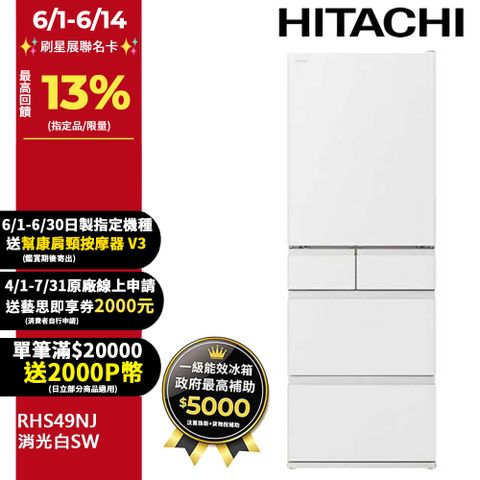 HITACHI 日立 475公升日本原裝變頻五門冰箱 RHS49NJ消光白(SW)