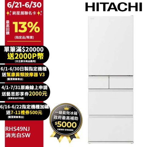 HITACHI 日立 475公升日本原裝變頻五門冰箱 RHS49NJ消光白(SW)
