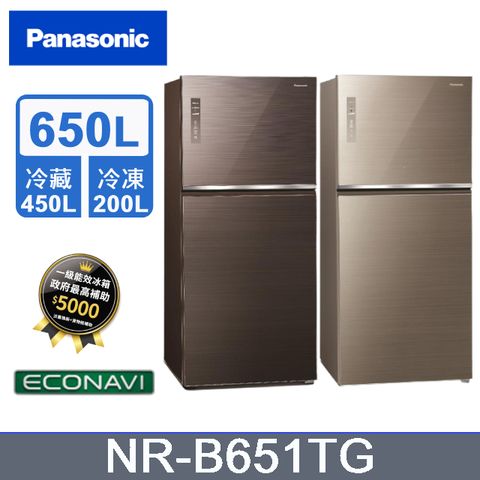 【Panasonic 國際牌】650公升智慧節能雙門玻璃變頻冰箱(NR-B651TG)