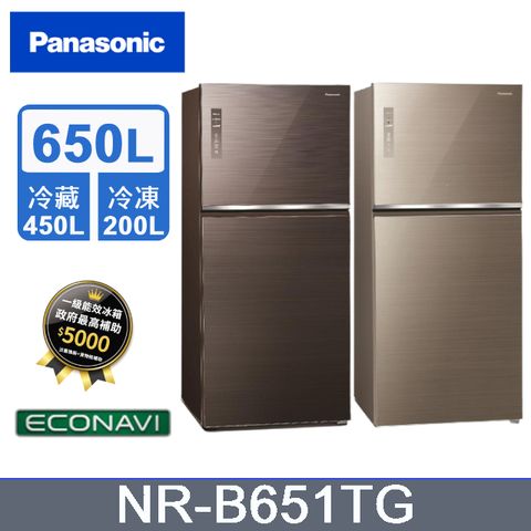 Panasonic 國際牌 650公升智慧節能雙門玻璃變頻冰箱(NR-B651TG)