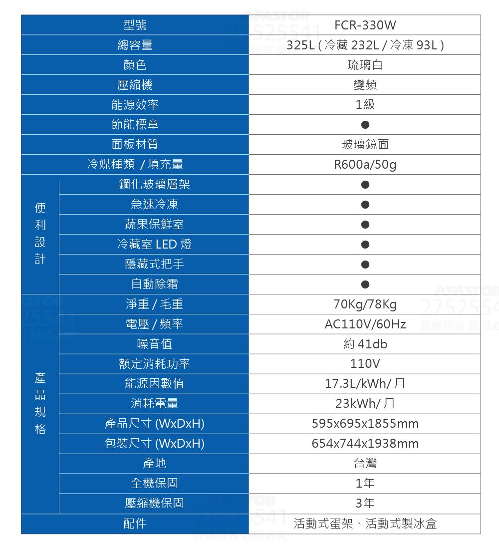 Haier海爾 FCR-330W - 詳情18