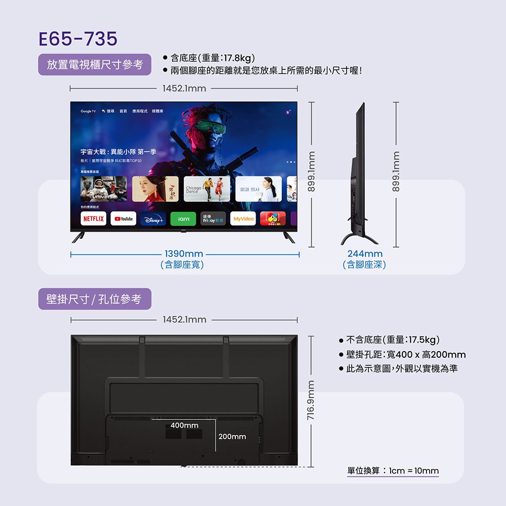 BenQ 明基  65型4K 追劇護眼Google TV E65-735