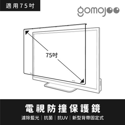 【75吋】gomojoo 電視防撞保護鏡，背帶固定式安全不滑落，減少藍光傷害 ，台灣製造工廠直營