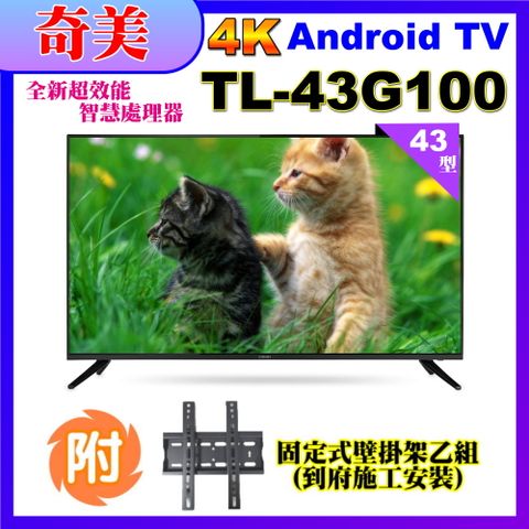 CHIMEI 奇美 43型4K Android液晶顯示器(TL-43G100+壁掛安裝)