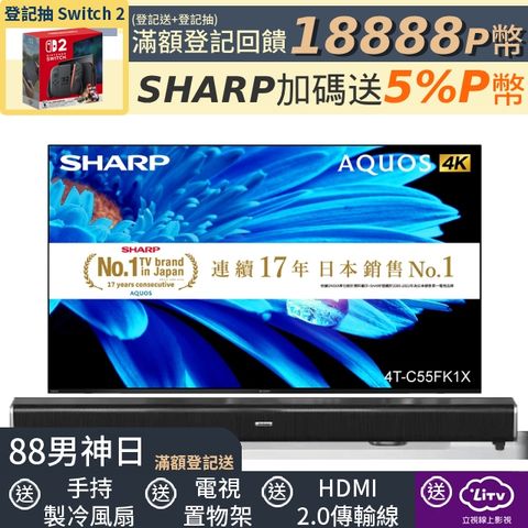 SHARP 夏普 AQUOS 55吋4K GOOGLE TV 聯網液晶顯示器 (4T-C55FK1X)+2.2聲道全音域環繞聲霸