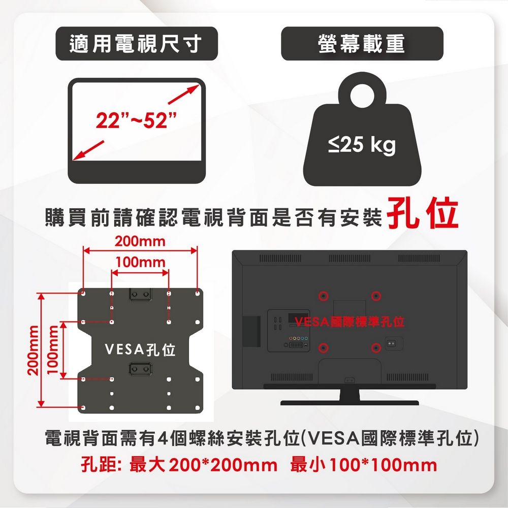 ErgoGrade 22吋~52吋超薄雙臂拉伸式電視壁掛架(EGAE222)