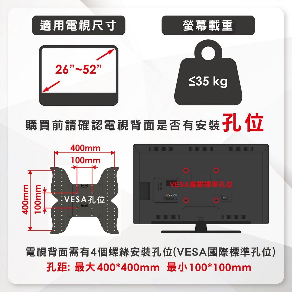 ErgoGrade 26吋~52吋超薄四臂拉伸式電視壁掛架(EGAE444A)