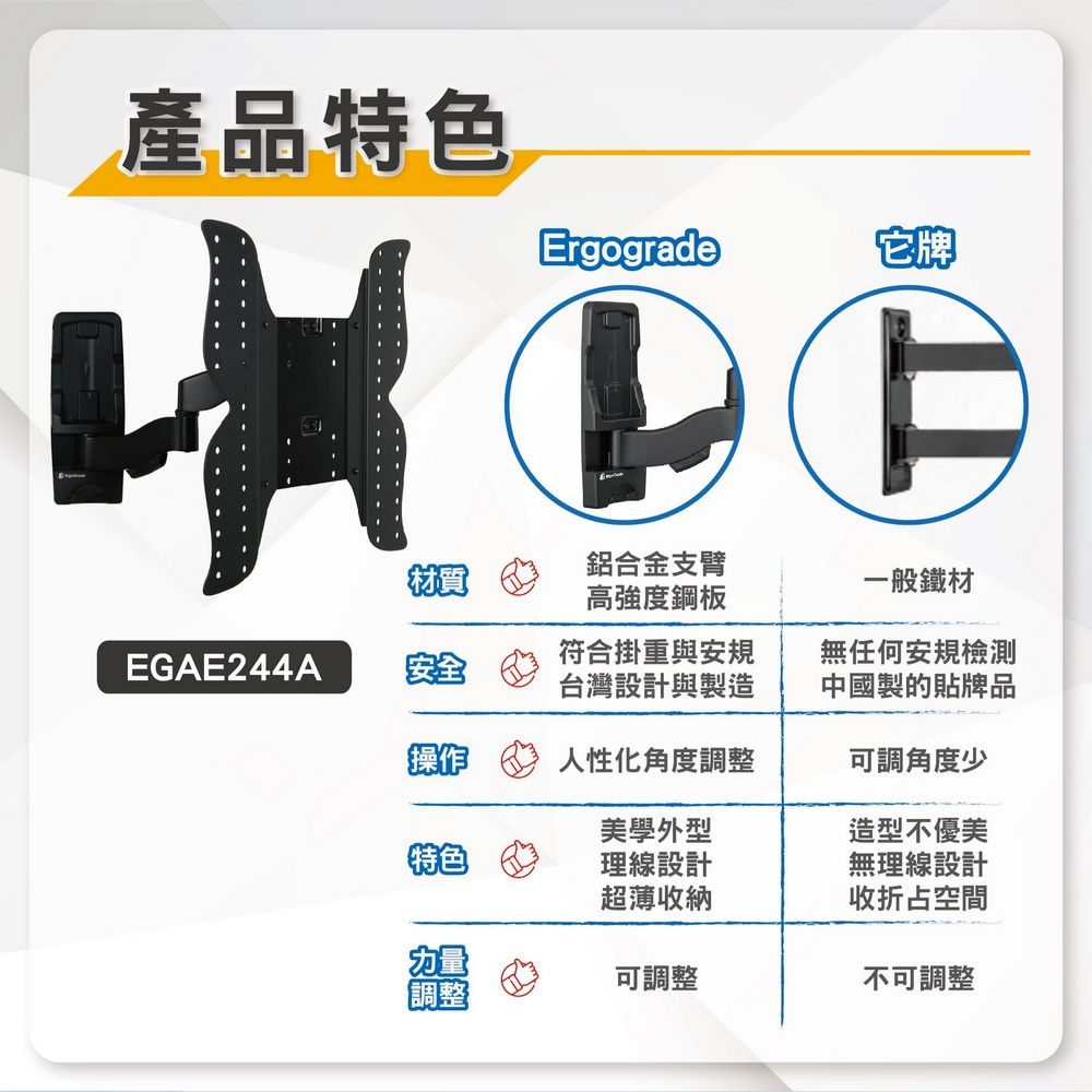 ErgoGrade 26吋~52吋超薄雙臂拉伸式電視壁掛架(EGAE244A)