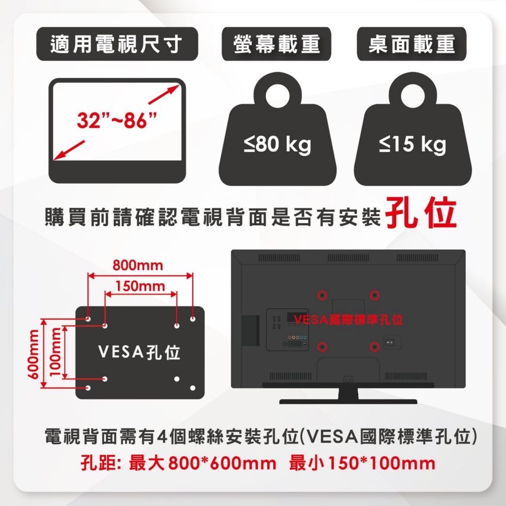 ErgoGrade 鋁合金電動升降電視推車(EGCTP860)