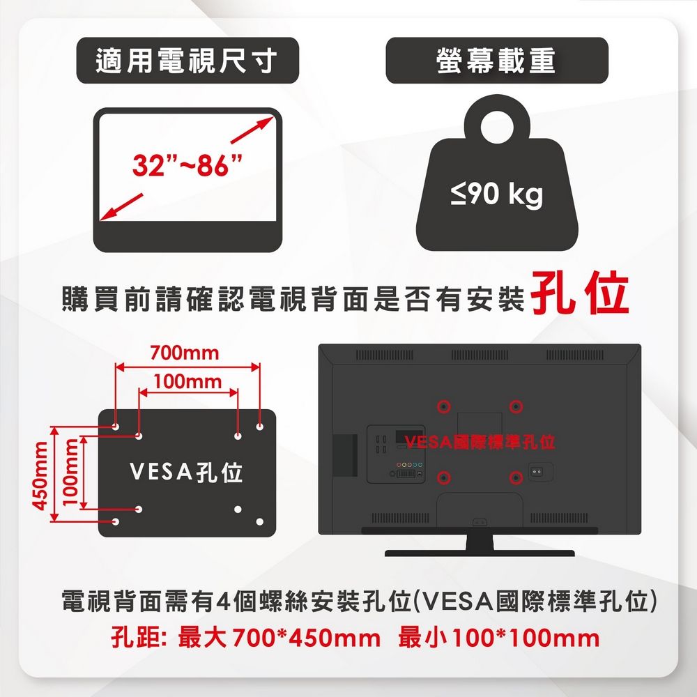 ErgoGrade 32~86吋萬用可調式電視壁掛架(EGF6540)