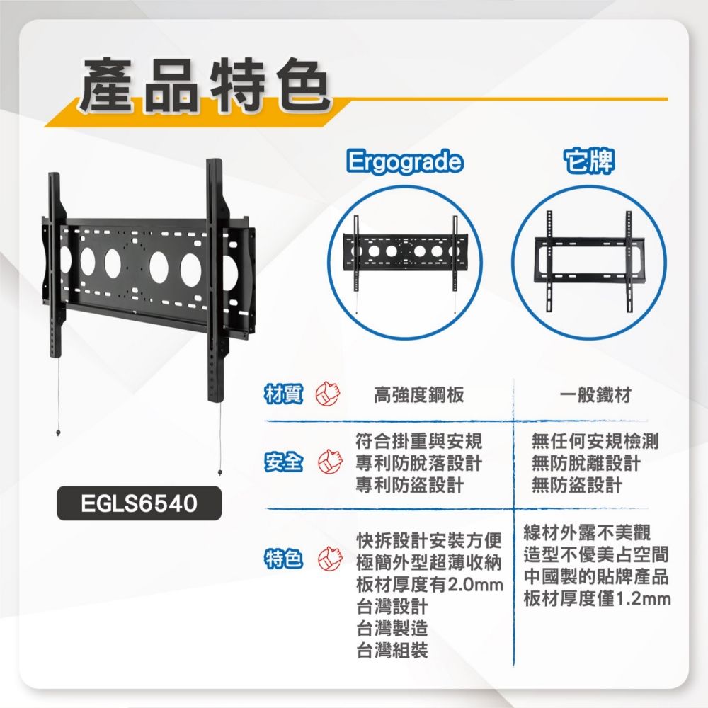 ErgoGrade 32-86吋萬用快拆式電視壁掛架 EGLS6540(液晶電視壁掛架/電腦螢幕架/螢幕掛架/壁掛架)