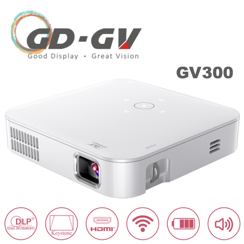 ❖325g高亮高顯色 下殺超低價↘︎❖❖光軸偏移省腳架 WiFi熱點好操作❖GD · GV 無線微型高亮行動投影機 GV300(晶漾白)附贈HDMI線