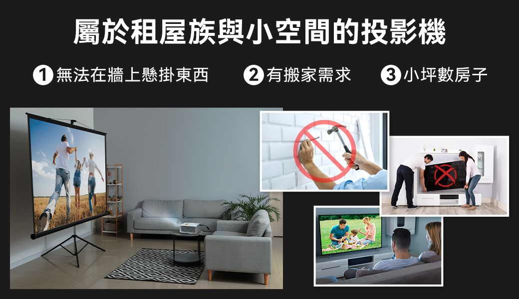 屬於租屋族與小空間的投影機 無法在牆上懸掛東西  有搬家需求  小坪數房子