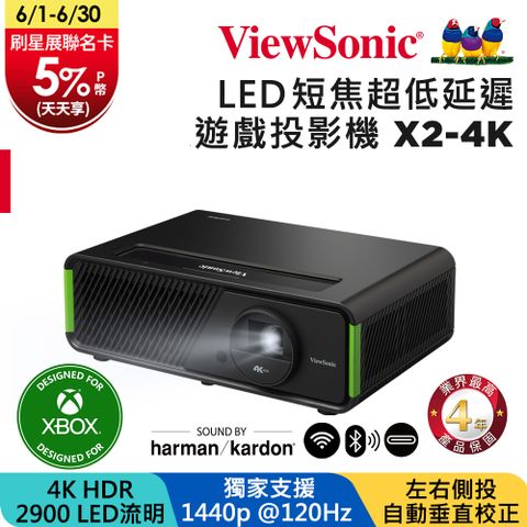 ViewSonic 優派 X2-4K XBOX 認證LED短焦電玩投影機(4K4.2ms超低延遲)