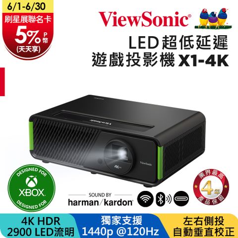 ViewSonic 優派 X1-4K XBOX 認證LED電玩投影機(4K/2900 LED流明/4.2ms超低延遲)