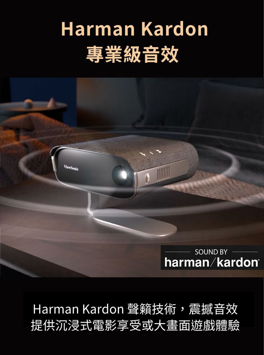 Harman Kardon專業級音效ViewSonicSOUND BYharman/kardon®Harman Kardon 聲籟技術,震撼音效提供沉浸式電影享受或大畫面遊戲體驗