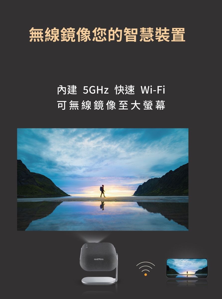 無線鏡像您的智慧裝置內建5GHz 快速 Wi-Fi可無線鏡像至大螢幕