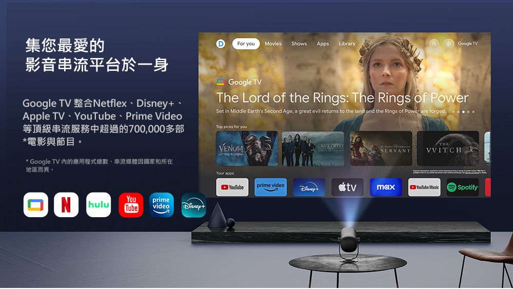 集您最愛的影音串流平台於一身Google TV Netflex Apple TV YouTube Prime Video等頂級串流服務中超過的700,000多部*電影與節目。* Google TV 的應用程式總數、串流媒體因國家和所在地區而異。DFor youMoviesShowsApps LibraryGoogle TVGoogle TVThe Lord of the Rings: The Rings of PowerSet in Middle Earths Second Age, a great evil returns to the land and the Rings of Power are forgedTop picks for youVENOMYour appsTHE SERVANTVVITCHN huluYouprimeTubevideoYouTubeprime videoDisneymaxYouTube Spotify