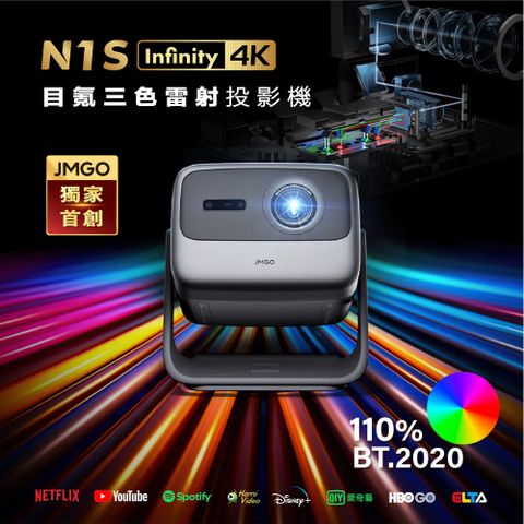JMGO 堅果投影 N1S Infinity 4K目氪三色雷射投影機(目氪技術/4K UHD高畫質/2450 ISO流明/自動對焦校正)