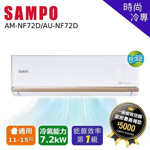 SAMPO 聲寶 11~15坪 時尚變頻冷專分離式空調 室內機 AM-NF72D/AU-NF72D