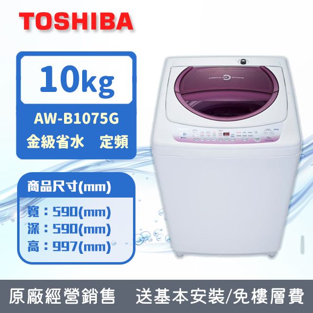 TOSHIBA東芝10公斤星鑽不鏽鋼槽洗衣機AW-B1075G(WL) (含基本安裝+舊機 