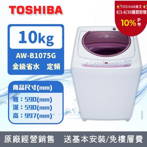 TOSHIBA東芝 10公斤星鑽不鏽鋼槽洗衣機 AW-B1075G(WL) (含基本安裝+舊機回收)