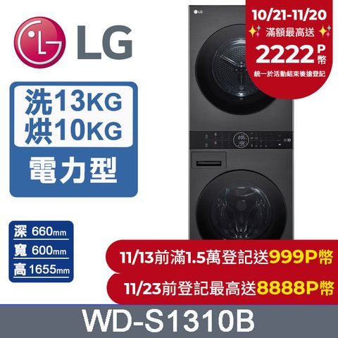 LG 樂金 WashTower AI智控洗乾衣機WD-S1310B(洗衣13公斤+乾衣10公斤)