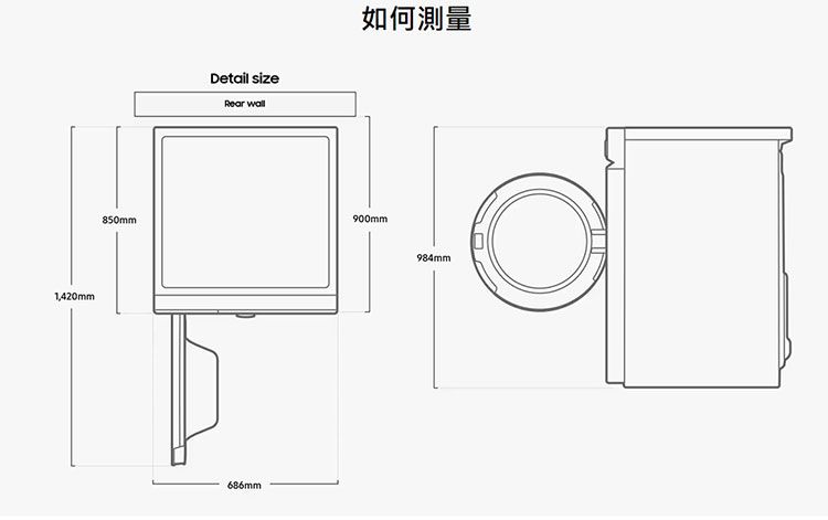 1,420mm850mmDetail sizeRear wall686mm如何測量900mm984mm