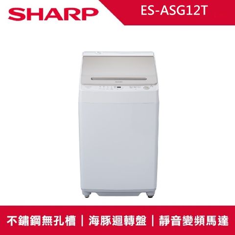 SHARP 夏普 12公斤無孔槽變頻直立式洗衣機(ES-ASG12T)限新竹以北+基本安裝+舊機回收