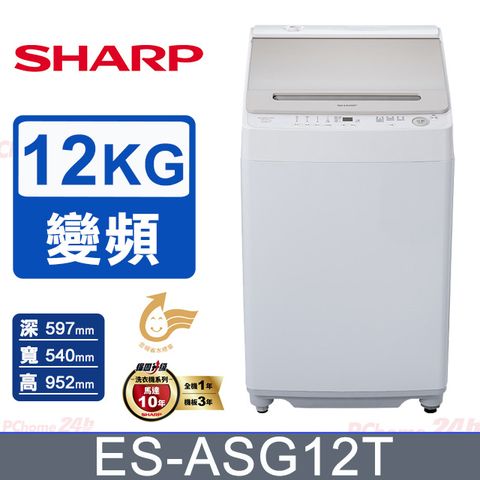 SHARP夏普 無孔槽變頻 12KG 直立洗衣機 ES-ASG12T