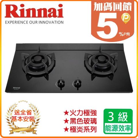 Rinnai 林內 雙口《檯面爐》極炎玻璃瓦斯爐RB-M2600G(B) 全台配送+基本安裝 原廠保固