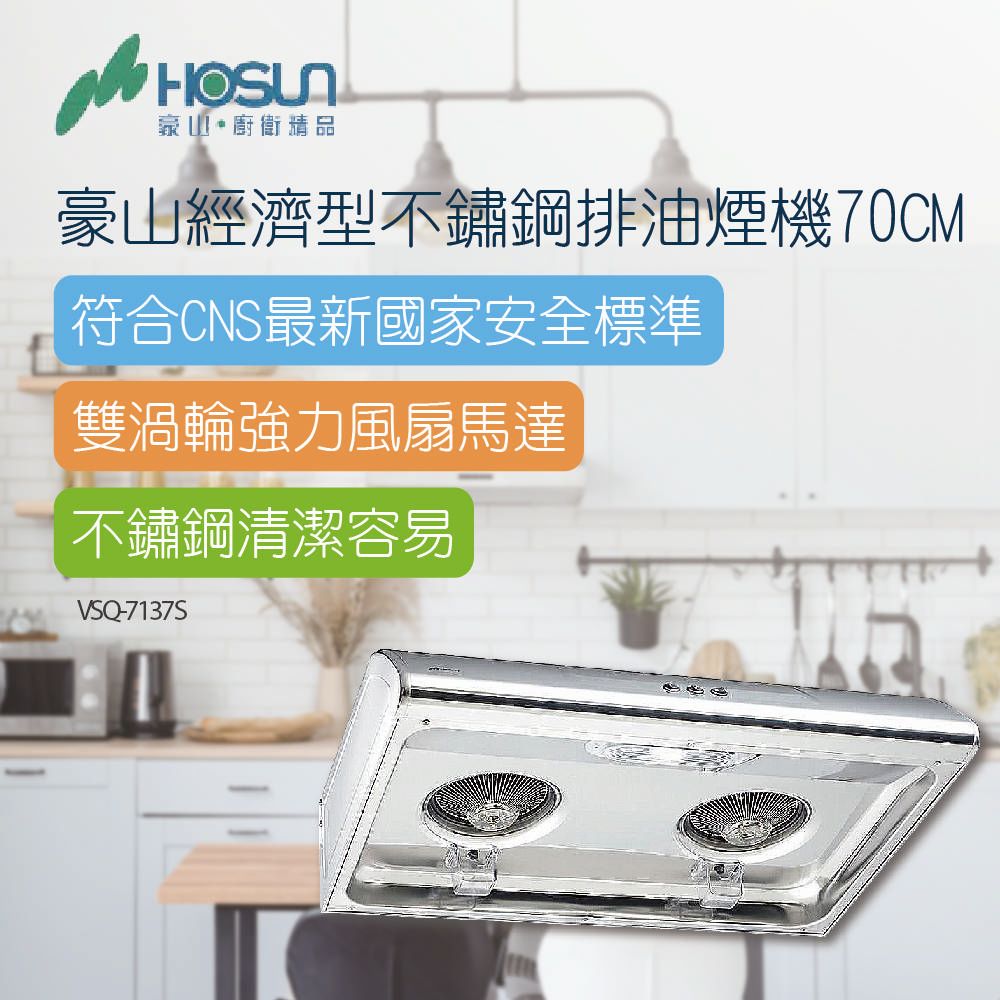 HOSUN 豪山 71.5cm《經濟型》不鏽鋼排油煙機VSQ-7137S 自助價不含安裝