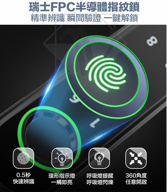 Viita &nbsp;簡易安裝 家用/辦公室 智能電子指紋/密碼/鑰匙鎖 黑色