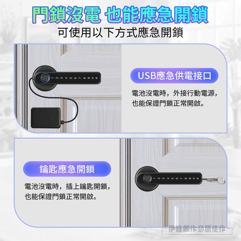  三合一把手式指紋密碼鎖 智能感應防盜電子鎖指紋/密碼/鑰匙