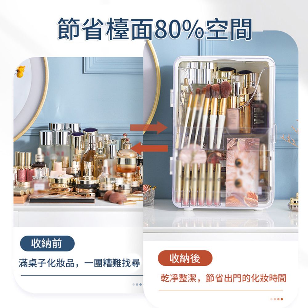  【海興】桌面護膚品收納防塵置物大容量化妝品收納盒收納箱/化妝盒/化妝箱/置物架/收納櫃/梳妝盒