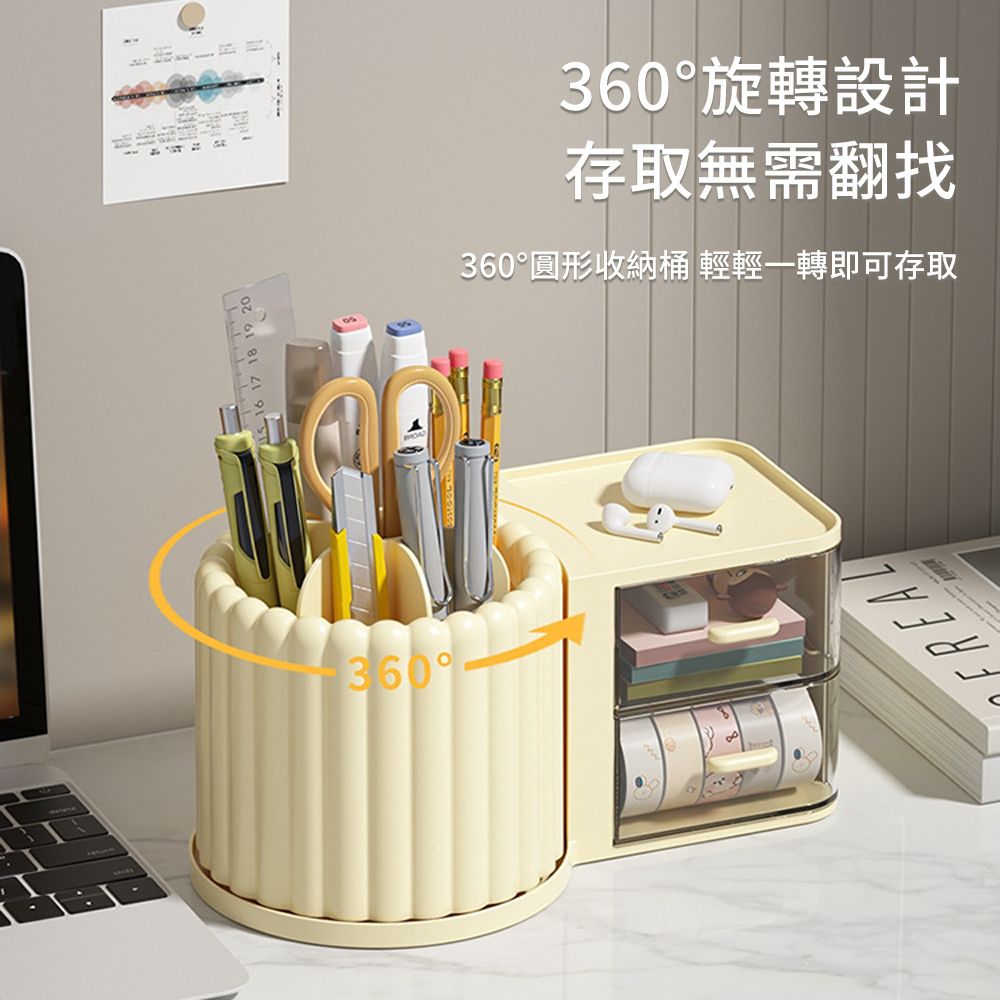 Mass 多功能360旋轉收納盒(化妝品/文具/桌上小物整理架)