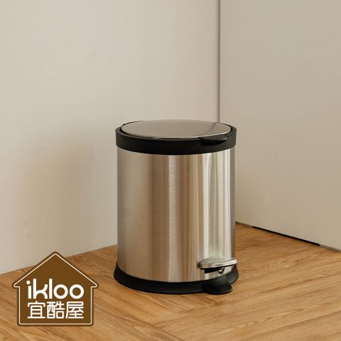 【ikloo】不銹鋼靜音腳踏式垃圾桶5L 腳踏式 緩衝蓋 獨立內桶 圓形垃圾桶