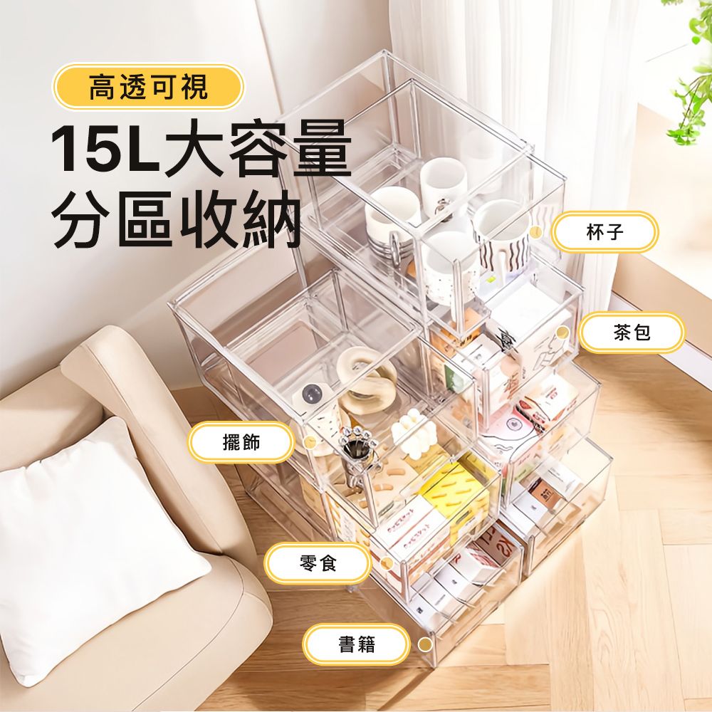 Style 2入組-17L大容量-27面寬抽屜式壓克力透明收納箱(置物箱/整理箱/展示盒/書房/臥室/玄關/浴室)