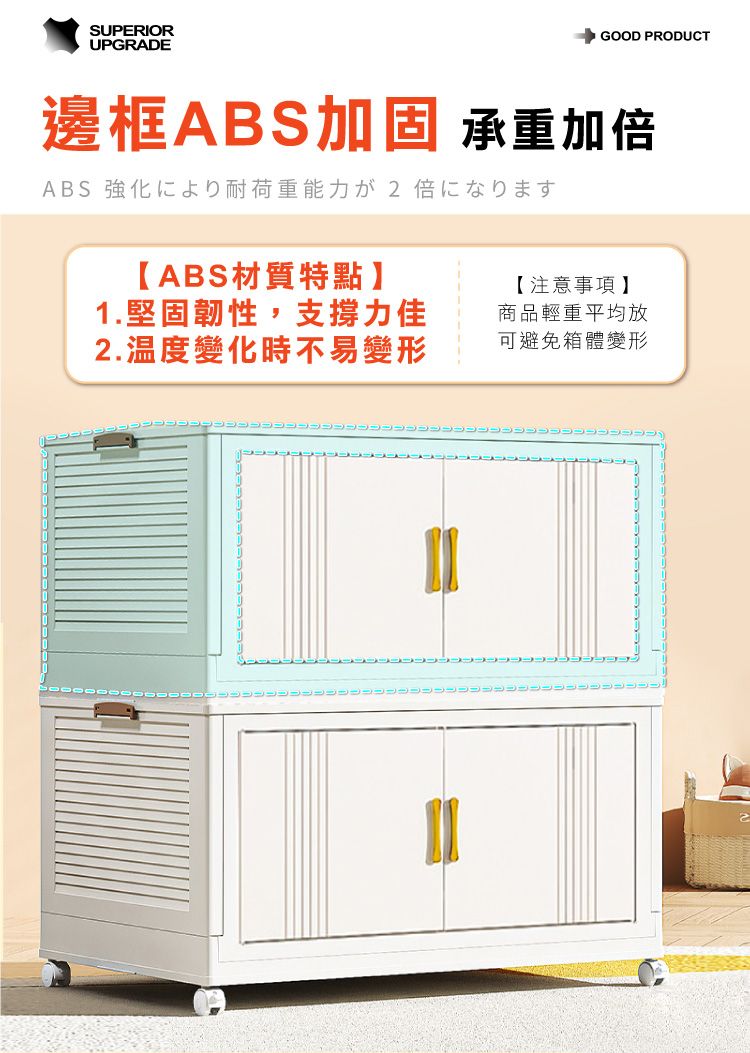SUPERIORUPGRADEGOOD PRODUCT邊框ABS加固 承重加ABS 強化耐荷重能力2倍【ABS材質特點1.堅固韌性,支撐力佳2.溫度變化時不易變形【注意事項商品輕重平均放可避免箱體變形