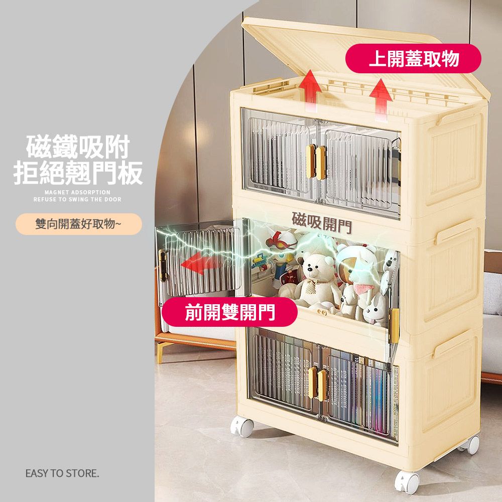 磁鐵吸附拒絕翹門板MAGNET ADSORPTIONREFUSE TO SWING THE DOOR雙向開蓋好取物~磁吸開門EASY TO STORE.前開雙開門上開蓋取物