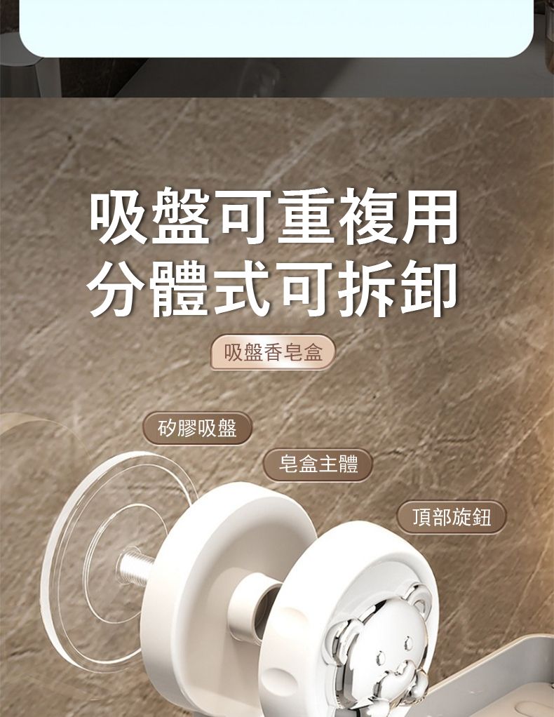吸盤可重複用分體式可拆卸吸盤香皂盒矽膠吸盤皂盒主體頂部旋鈕