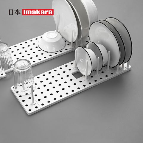 【日本Imakara】伸縮式分隔瀝水碗盤架/餐具架(附止滑墊)