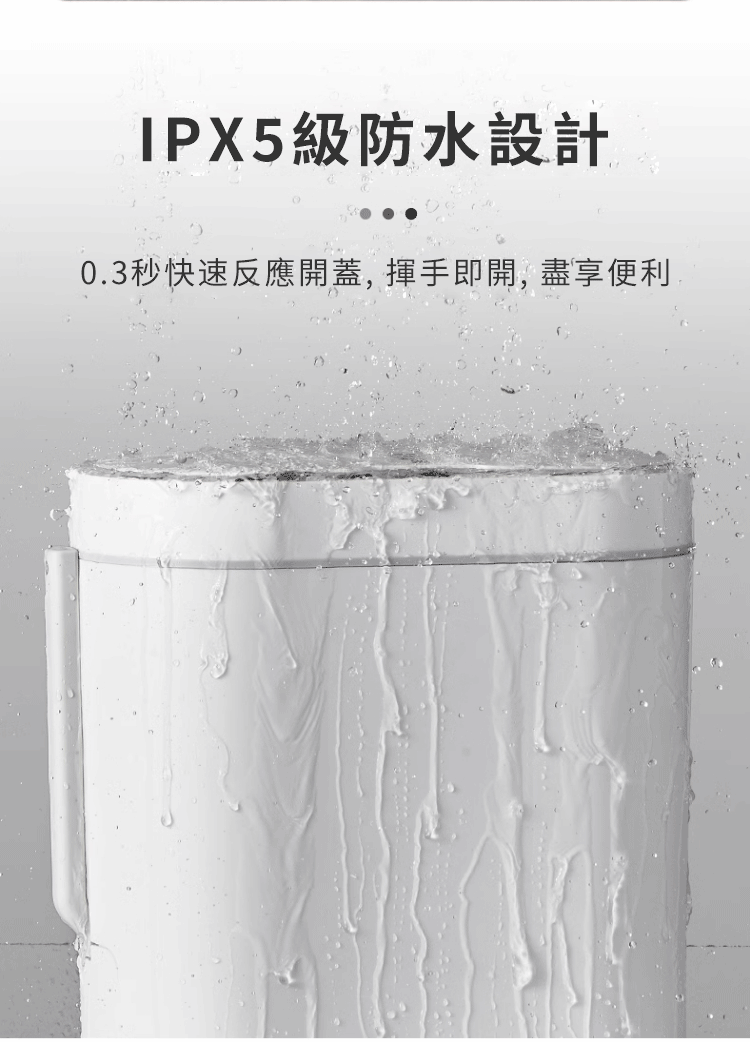 IPX5級防水設計0.3秒快速反應開蓋, 揮手即開, 盡享便利