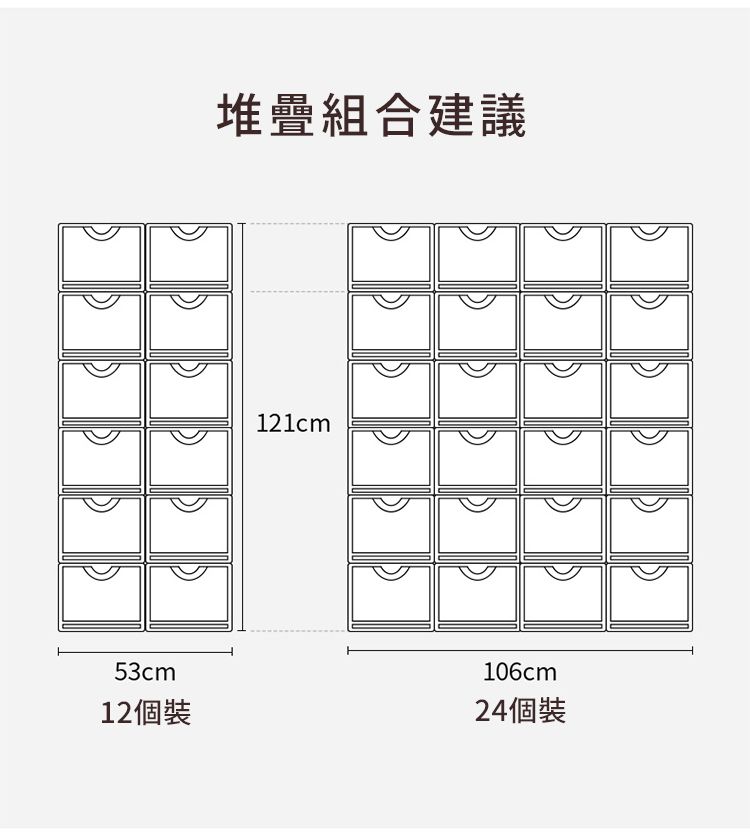 53cm12個裝堆疊組合建議121cm106cm24個裝