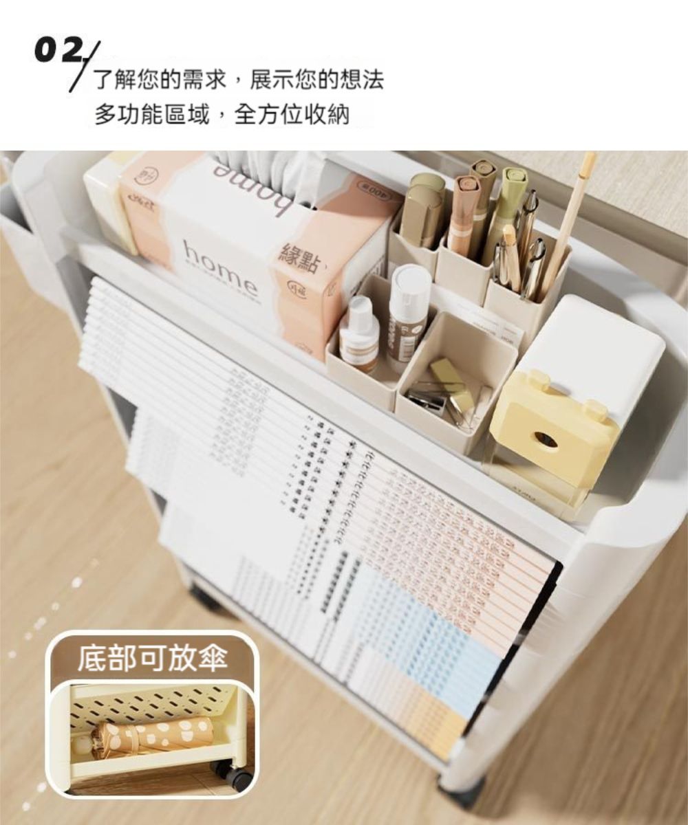 了解您的需求,展示您的想法多功能區域,全方位收納home點底部可放傘