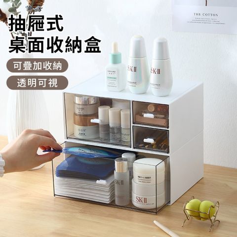 QLZHS 桌面收納盒 透明抽屜式文具整理盒
