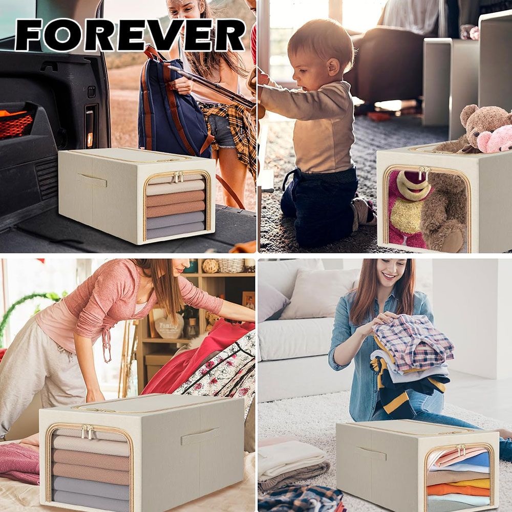 FOREVER 鋒愛華 【日本】防潮衣物牛仔褲拉鍊收納箱 49L大容量儲物盒 3入組 附把手 35*47*30CM 2色